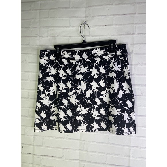 Tranquility Colorado Clothing Black White Floral Skort Skirt Lined Womens Size L - Picture 2 of 10